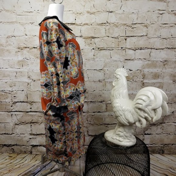 Walter Baker Cassi Paisley Mini Dress Satin Brown Leather Cuff Neutral Work XS - Picture 3 of 8